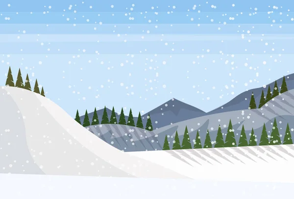 Invierno nevado montaña abeto bosque paisaje fondo horizontal plano — Vector de stock