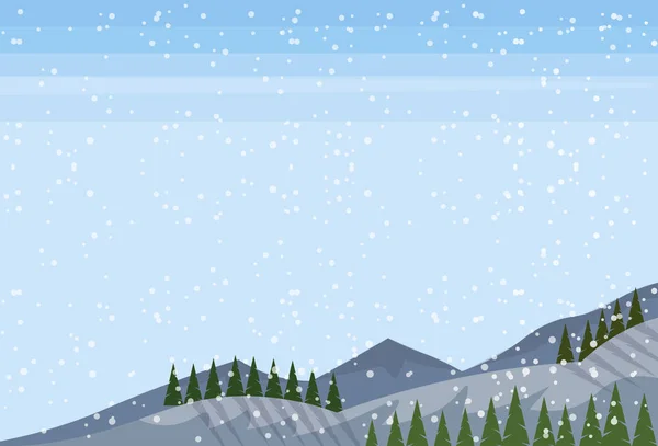 Winter snowy mountain fir tree forest landscape background horizontal flat — Stock Vector