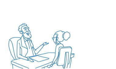 İş adamları kadın ofis resepsiyon kroki doodle oturan röportaj iletişim söz dostum