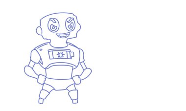 Kızgın robot sorun modern yapay zeka teknoloji kavramı kroki doodle yatay olan