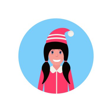 izole kadın yüz avatar mutlu yeni yıl neşeli Noel kavramı kadın karikatür karakter portre