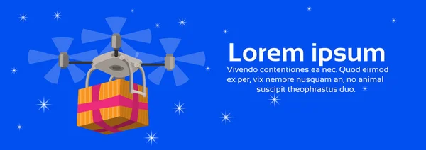 Drone Entrega Presente Año Nuevo Feliz Navidad Vacaciones Concepto Azul — Vector de stock
