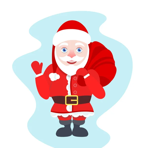Weihnachtsmann Hält Geschenk Box Sack Urlaub Geschenk Frohe Weihnachten Glücklich — Stockvektor