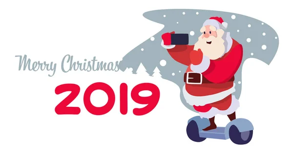Santa Claus Paseo Scooter Eléctrico Tomar Selfie Navidad Vacaciones Año — Vector de stock