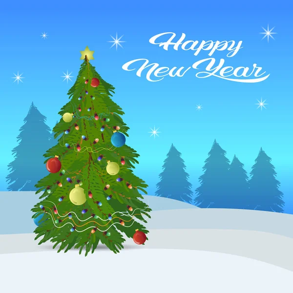 Sapin Décoré Boules Colorées Heureux Nouvelle Année Joyeux Noël Concept — Image vectorielle