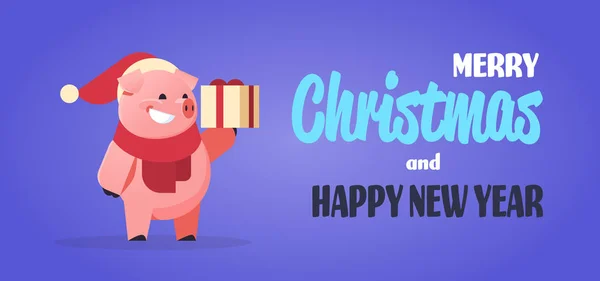 2019 中国の旧正月ギフト ボックス プレゼント メリー クリスマス休日概念水平フラット ベクトル イラストを保持のかわいいブタのシンボル — ストックベクタ