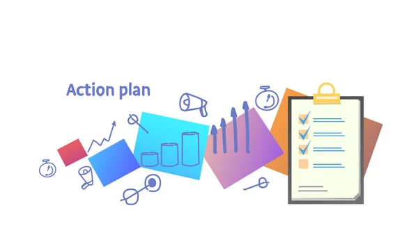 Piano d'azione concetto appunti indagine modulo schizzo doodle orizzontale — Vettoriale Stock