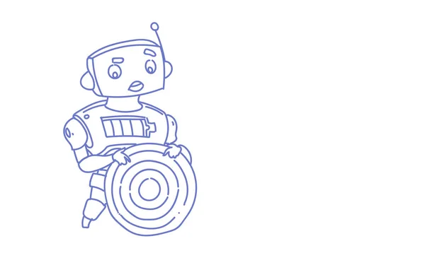Mignon robot tenant cible objectif moderne intelligence artificielle concept de technologie croquis gribouillage — Image vectorielle