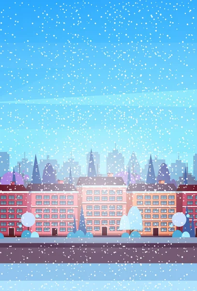 Stadt Gebäude Häuser Winter Straße Stadtbild Hintergrund Frohe Weihnachten Glücklich — Stockvektor