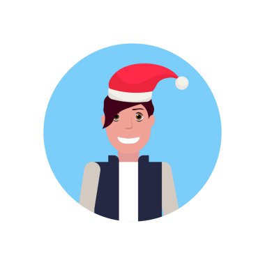 Adam yüz avatar mutlu yeni yıl neşeli Noel kavramı erkek çizgi film karakter portre izole