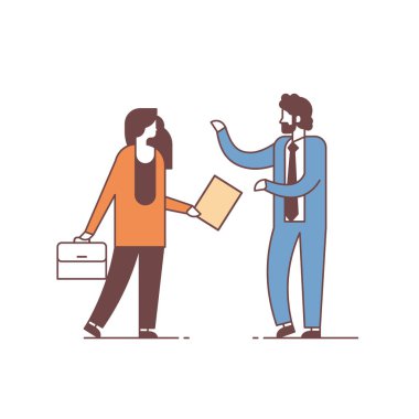iş arkadaşlarınızla iletişim kavramı erkek kadın karikatür karakter tam uzunlukta izole toplantı iş üzerinde tartışırken adam kadın Çift
