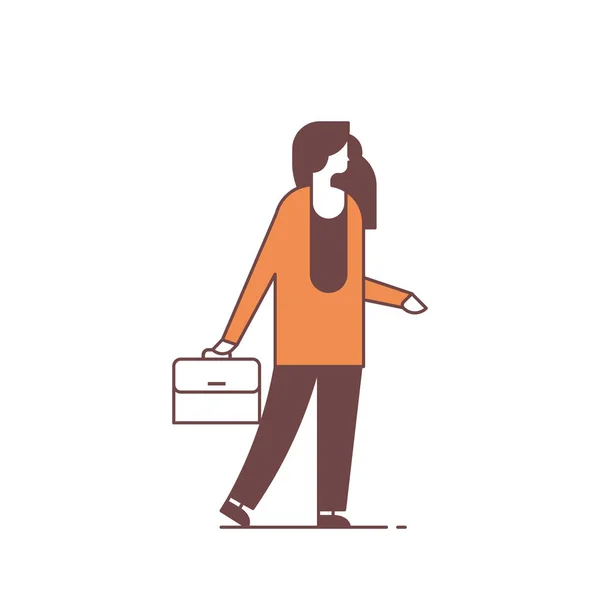 Mujer de negocios llevar maletín mujer de negocios trabajador de oficina personaje de dibujos animados femenino línea de longitud completa — Vector de stock