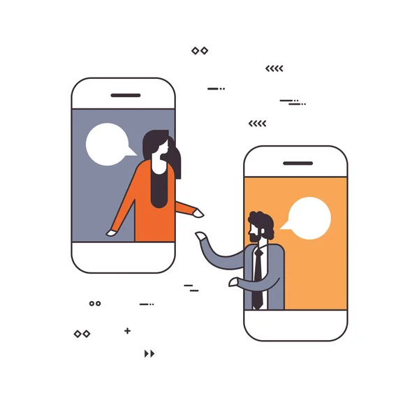 Mobilní aplikace obchodní lidí on-line chat bubliny sociální sítě komunikační koncept smartphone obrazovky samostatný řádek — Stockový vektor