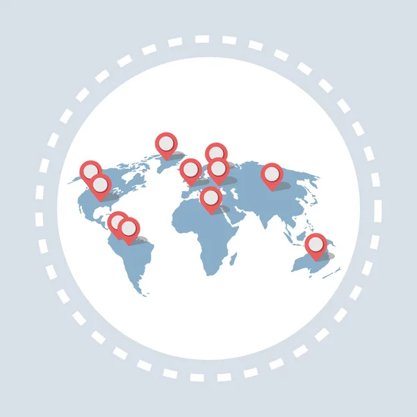 Παγκόσμιο χάρτη Ετικέτες geo θέση ψώνια επίπεδη εικονίδιο έννοια — Διανυσματικό Αρχείο