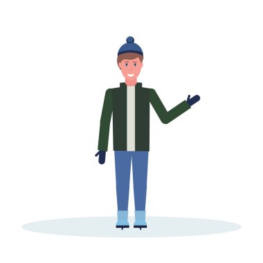 kış giysileri adam izole erkek çizgi film karakteri tam uzunlukta düz paten giymiş adam patenci