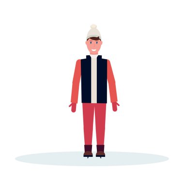 kış giysileri adam izole erkek çizgi film karakteri tam uzunlukta düz paten giymiş adam patenci