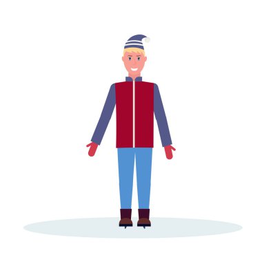 kış giysileri adam izole erkek çizgi film karakteri tam uzunlukta düz paten giymiş adam patenci