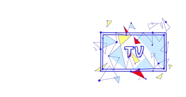 Tv icona televisione schermo multimediale comunicazione cinema concetto schizzo doodle orizzontale isolato piatto — Vettoriale Stock