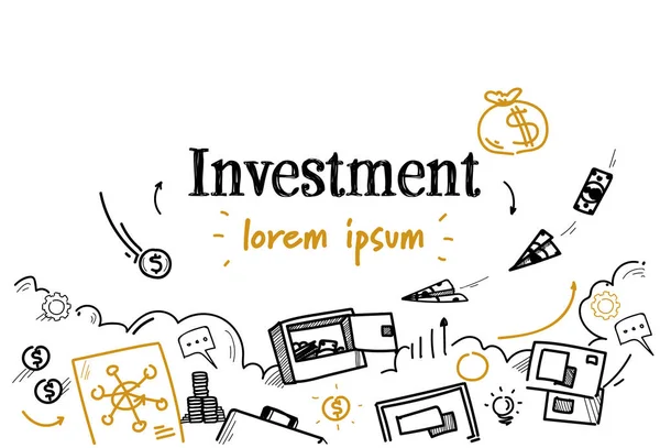Business finance investeringar koncept skiss doodle horisontell isolerade — Stock vektor