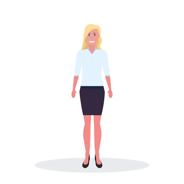 Mujer de negocios de pie pose mujer de negocios trabajador de oficina personaje de dibujos animados femenino longitud completa plana aislada — Vector de stock