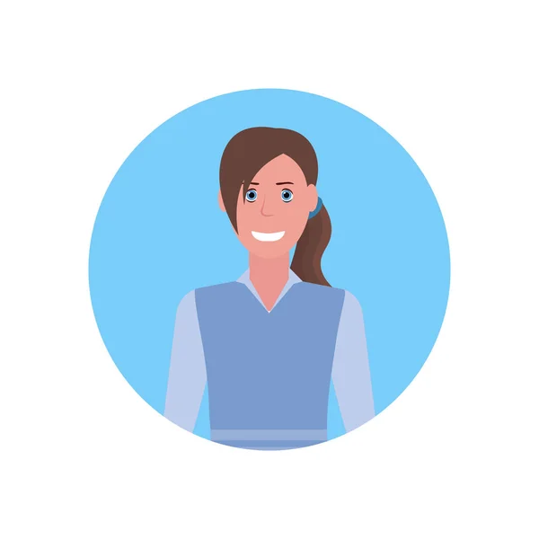 Zakenvrouw gezicht avatar zakelijke vrouw kantoor werknemer vrouwelijke cartoon karakter portret plat geïsoleerd — Stockvector