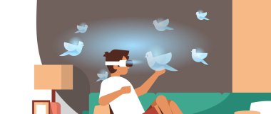 sanal gerçeklik kuşlar vr vizyon kulaklık yenilik kavramı yaşam oda düz yatay uçan adam giyim dijital gözlük dokunma