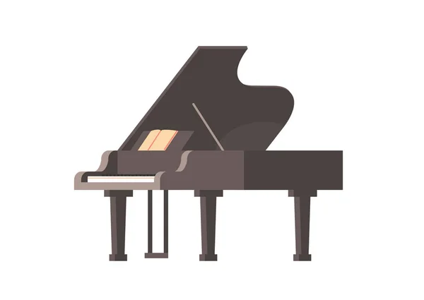 Classico strumento musicale pianoforte nero isolato orizzontale piatto — Vettoriale Stock