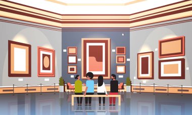 modern sanat Galerisi Müzesi iç çağdaş resim sergisi sanat veya sergiler yatay seyir bankta oturan içinde insanlar turist ziyaret edenler
