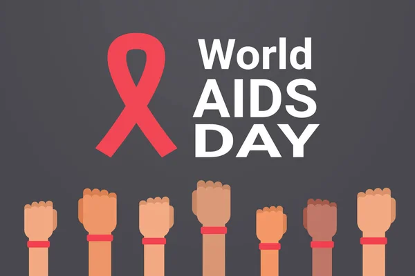 世界エイズ日意識手赤いリボン記号医療予防ポスター水平フラット — ストックベクタ
