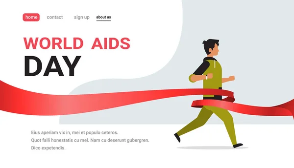 世界エイズ日意識赤いリボン記号男治療概念医療予防ポスター水平フラット コピー空間の実行します。 — ストックベクタ