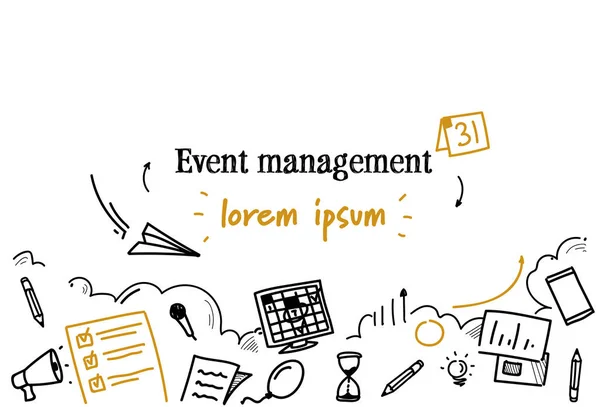 Event management koncept skiss doodle horisontella isolerade kopia utrymme — Stock vektor