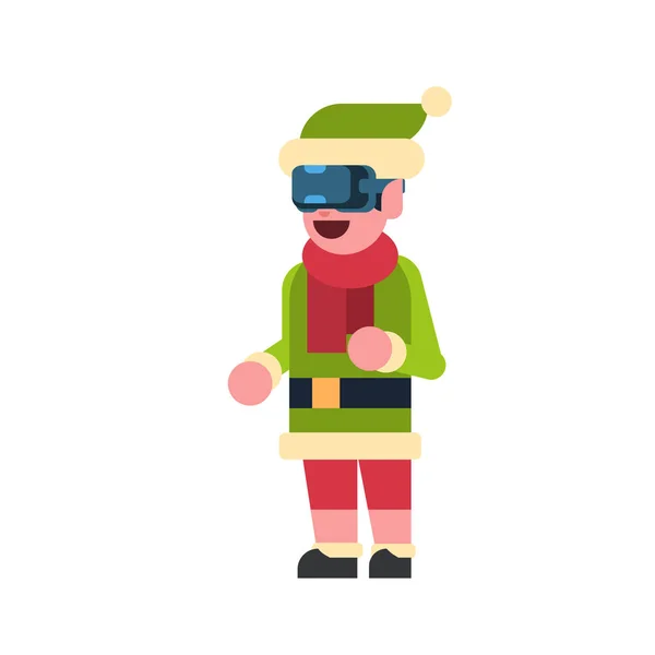Junge Elfe Weihnachtsmann Helfer Tragen Virtual Reality Digitale Brille Frohe — Stockvektor