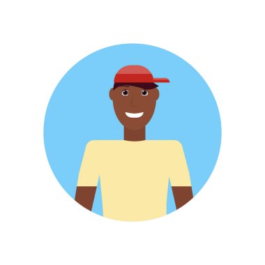 Afrika kökenli Amerikalı adam yüz avatar adam izole t-shirt yaz tatil kavramı erkek çizgi film karakter portre düz