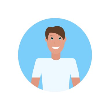 Genç adam avatar adam izole t-shirt yaz tatil kavramı erkek çizgi film karakter portre düz yüz