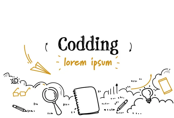 Utveckling programmering kodning koncept skiss doodle horisontella isolerade kopia utrymme — Stock vektor