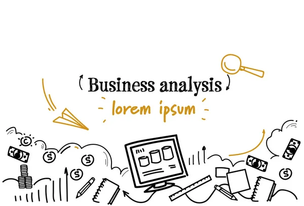 Analytics finansiella företag analys koncept skiss doodle horisontella isolerade kopia utrymme — Stock vektor