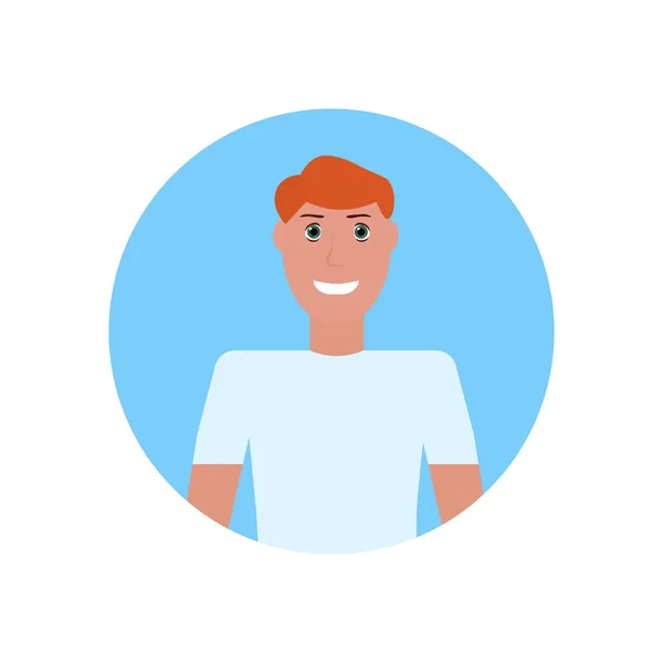 Młody człowiek twarz facet avatar w t-shirt lato wakacje koncepcja kreskówka mężczyzna portret postaci płaskiej na białym tle — Wektor stockowy