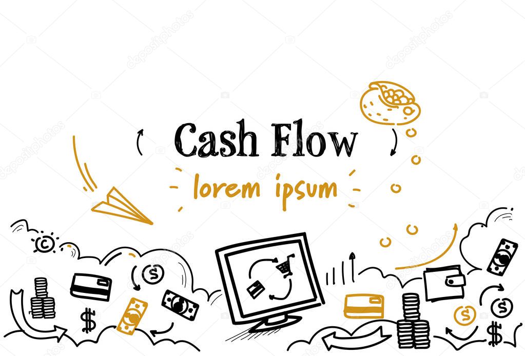 money transfer cash flow concept sketch doodle horizontal isolated copy space
