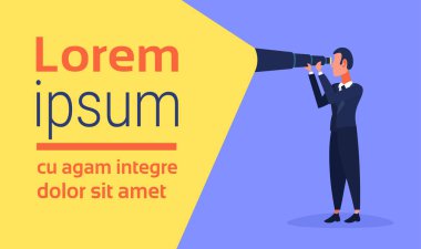 Dürbün iş görme kavramı adam takım lideri arama yeni fırsat çizgi film karakteri tam kopyaya alanı yatay seyir işadamı