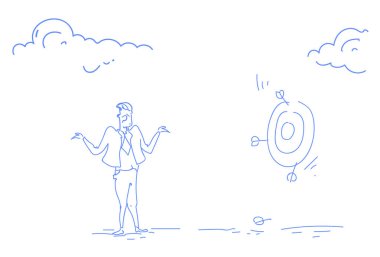 kederlenmiş işadamı Bayan başarısız çekim hedef hedef iş başarısızlık kavramı karışık erkek kroki doodle yatay