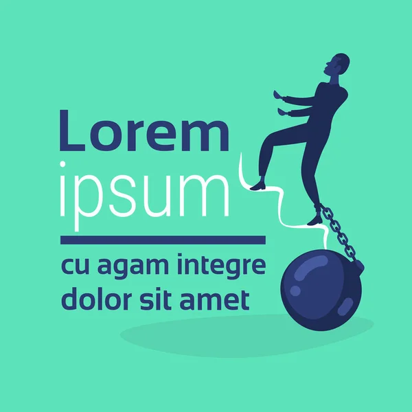 Podnikatel, lezení po žebříku řetězec vázané nohy kreditní dluh finance krize problém řešení koncepce mužské silueta ploché plné délce kopie prostor — Stockový vektor