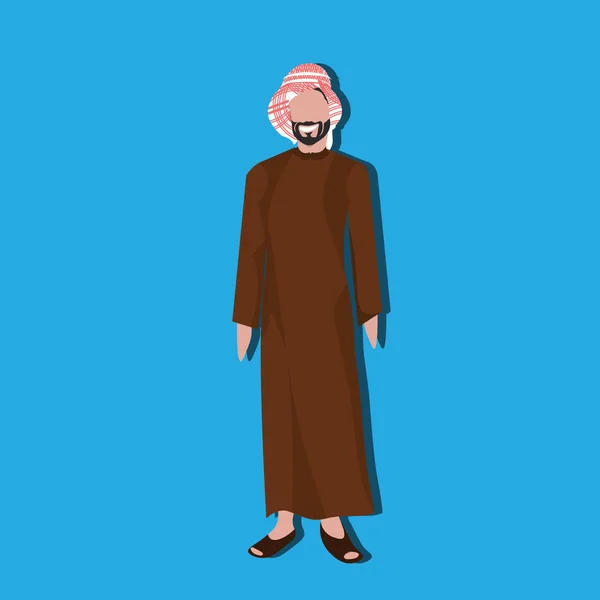 Arabische Geschäftsmann-Ikone trägt traditionelle Kleidung arabischer Geschäftsmann männliche Zeichentrickfigur Avatar blauen Hintergrund flach — Stockvektor