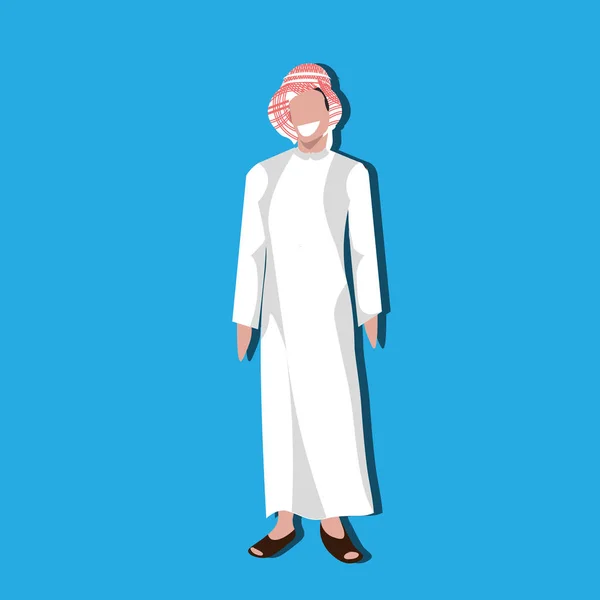 Arabische Geschäftsmann-Ikone trägt traditionelle Kleidung arabischer Geschäftsmann männliche Zeichentrickfigur Avatar blauen Hintergrund flach — Stockvektor