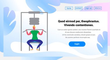 arka simülatörü spor eğitim sporcu makineleri spor ekipmanları güçlü erkek fitness karikatür karakter sağlıklı yaşam konsepti tam uzunlukta yatay kopya alanı düz egzersizler