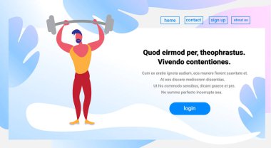 Halter güçlü erkek fitness spor salonu çizgi film karakteri sağlıklı yaşam konsepti tam uzunlukta düz yatay kopya yer tutan sporcu atlet