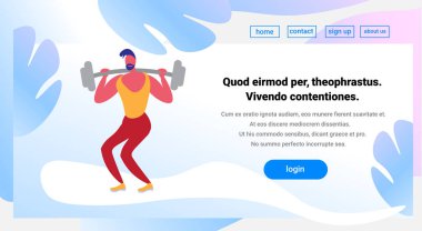 bodur halter güçlü erkek fitness spor salonu karikatür karakter sağlıklı yaşam konsepti tam uzunlukta düz kopya alanı yatay yapıyor sporcu atlet