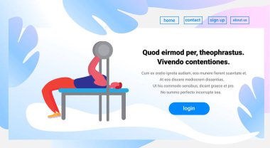 tezgah halter güçlü erkek fitness spor salonu çizgi film karakteri sağlıklı yaşam konsepti tam uzunlukta düz yatay kopya alanı yalan sporcu atlet