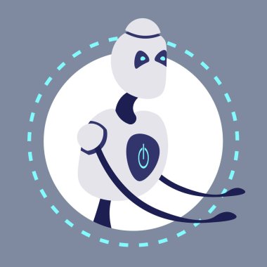 Modern robot avatar bot yardımcı yapay zeka kavramı çizgi film karakteri dikey çerçeve düz yuvarlak