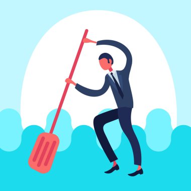 su iş adam sorun çözüm kavramı çizgi film karakteri düz tam uzunlukta kürek çekmeye işadamı