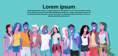 ayakta birlikte adam kadın karikatür karakter portre erkek kadın siluetleri yatay kopya alanı düz insanlar grubu